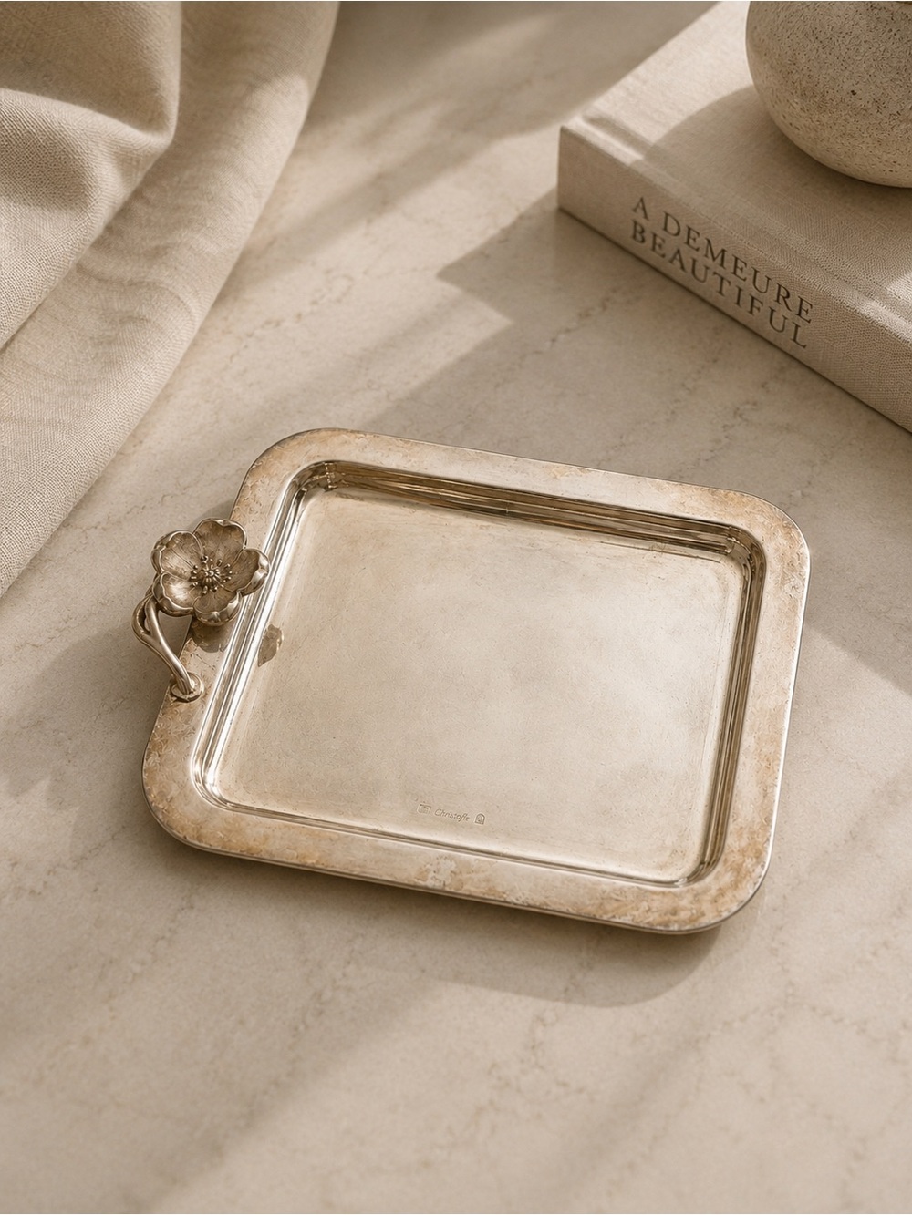 Christofle silver-plated tray Anemone design
